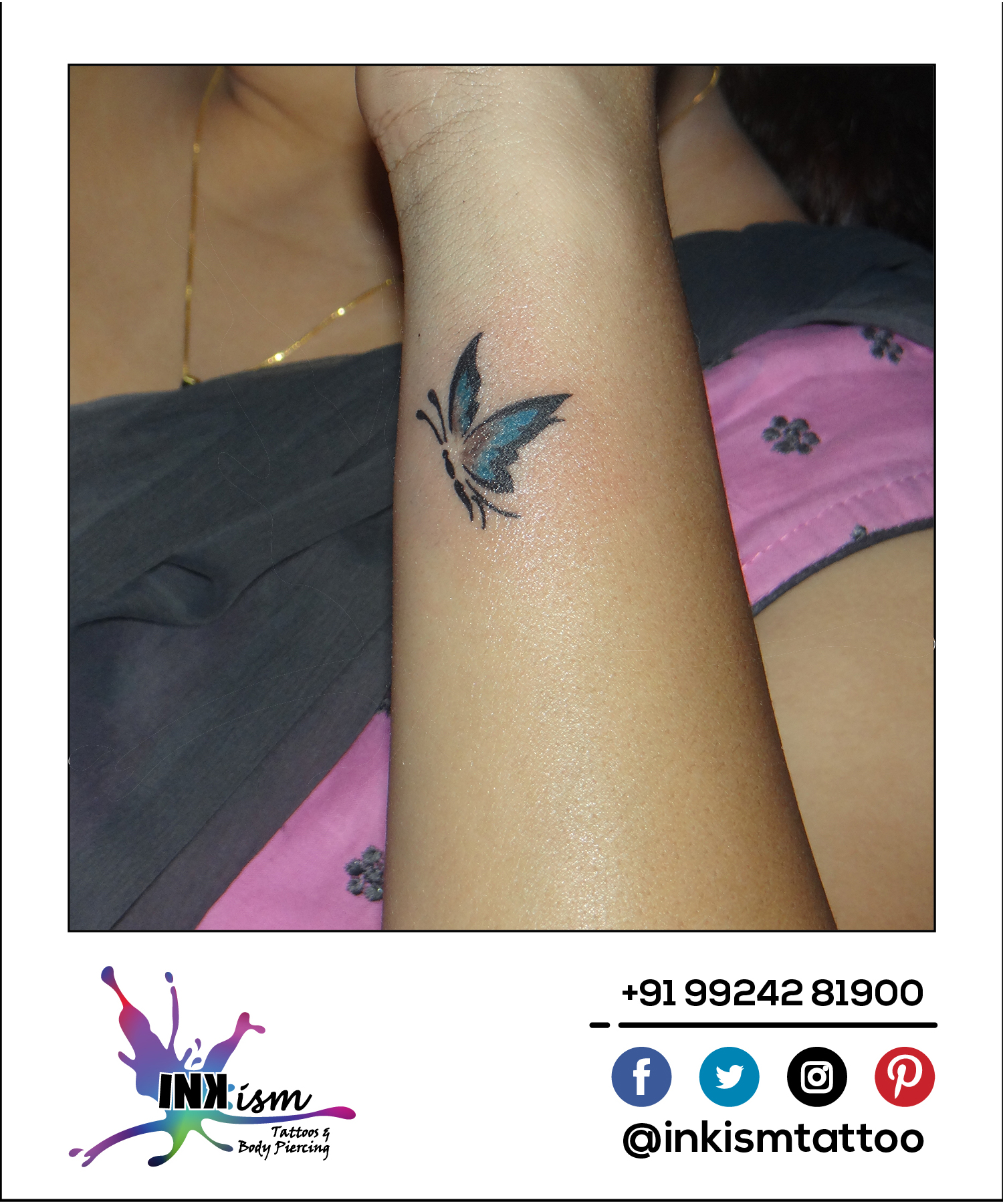 Colorful Butterfly tattoo, color tattoo, butterfly tattoo, inkism tattoo and body piercing rajkot gujarat