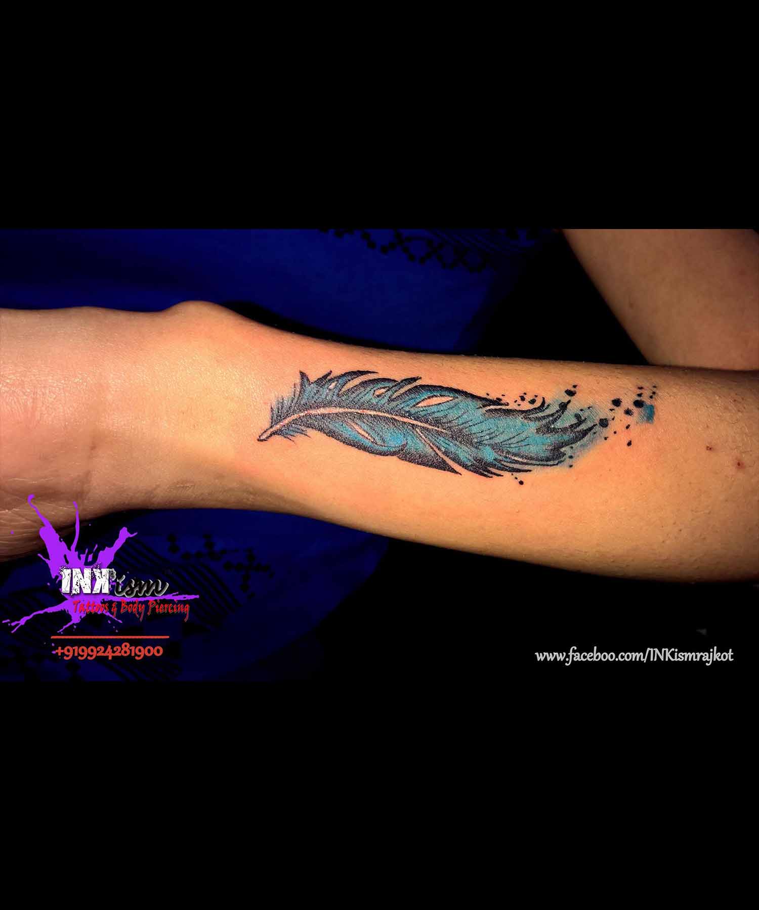 Color Feather Tattoo, Abstract Tattoo, Feather Tattoo, Inkism tattoo and body piercing rajkot gujarat