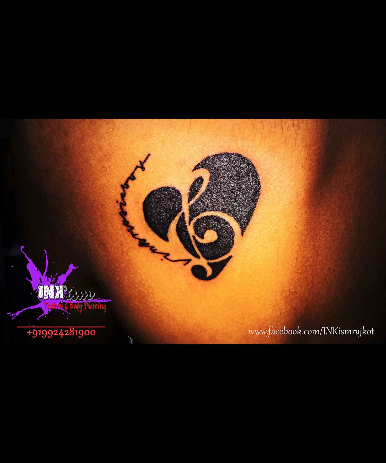 Heart Tattoo, Reverse Tattoo, Calligraphy tattoo, Inkism tattoo and body piercing rajkot gujarat