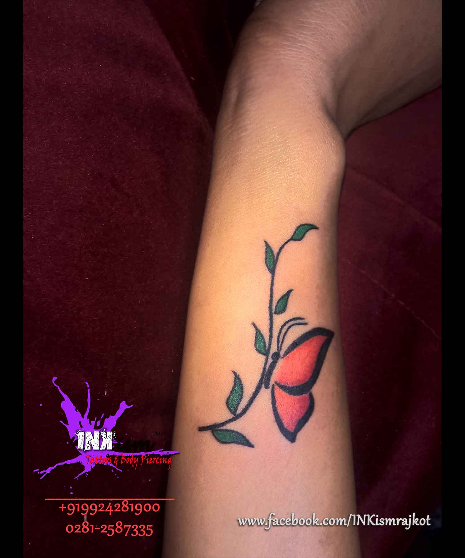 Color butterfly tattoo, butterfly tattoo, wrist tattoo, inkism tattoo and body piercing rajkot gujarat