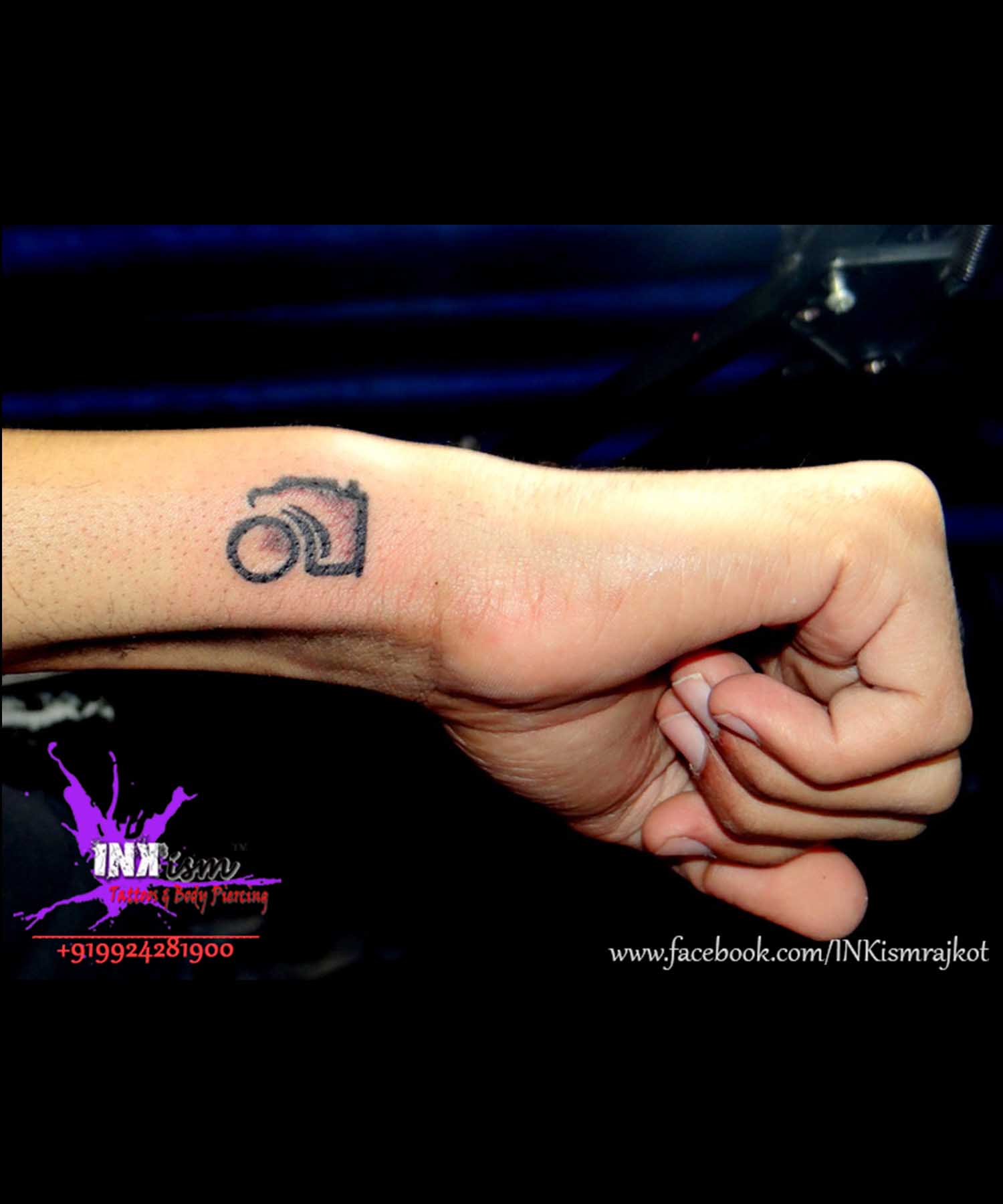 Minimalist Tattoo, Camera Tattoo, Wrist tattoo, Inkism tattoo and body piercing rajkot gujarat