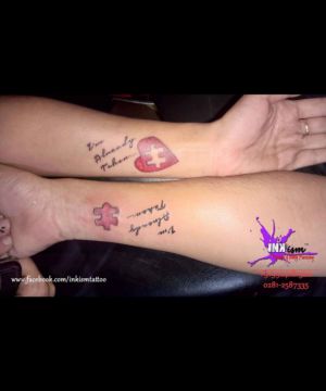 Missing puzzle piece tattoo, Couple tattoo, Calligraphy Tattoo, Inkism tattoo and body piercing rajkot gujarat