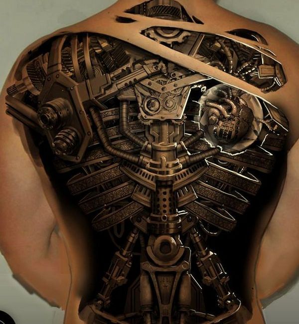 biomechanical spine tattoo